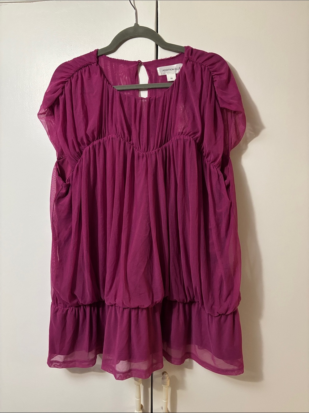 Addition Elle Magenta Puff-Sleeve Chiffon Tunic